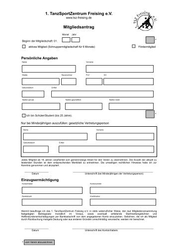 1. TanzSportZentrum Freising e.V. Mitgliedsantrag