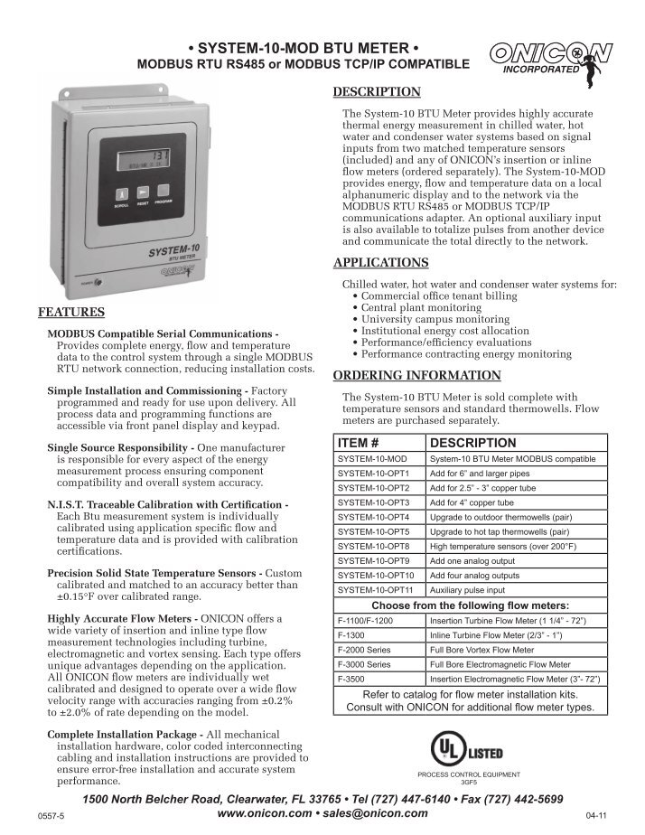 SYSTEM10 BTU METER Johnson Controls N2 Version Installation