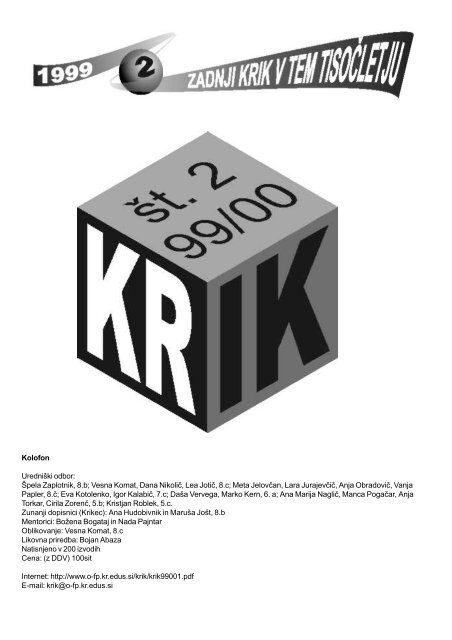 Krik 2 - osnovna Å¡ola Franceta PreÅ¡erna Kranj