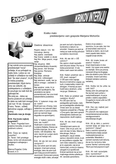 Krik 2 - osnovna Å¡ola Franceta PreÅ¡erna Kranj