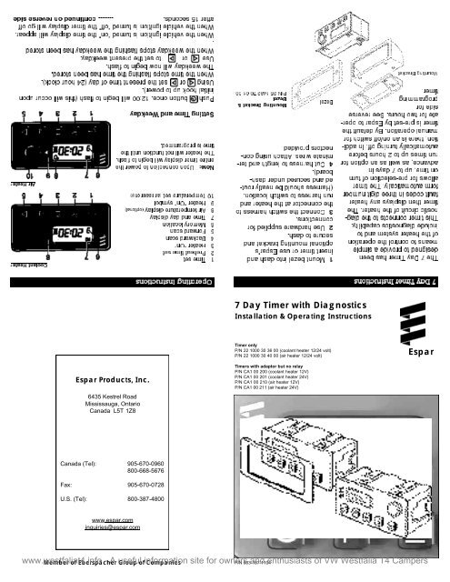 Eberspacher 7 Day Timer without Relay (English) - PDF Format.