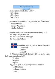 Quizz (de 7 Ã  77 ans) 1)Combien mesure la Tour Eiffel ? 134 mÃ¨tres ...