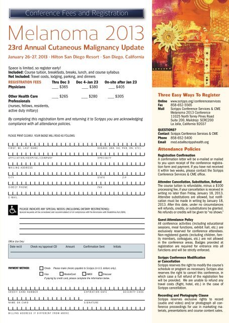 23rd Annual Cutaneous Malignancy Update - Scripps Health