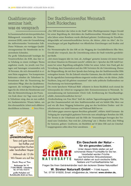 heft 05 | 04 – 06 / 2010 - jUHU – das junge Magazin für Seniorenkultur