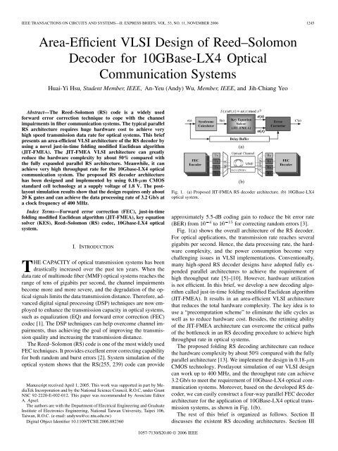Area-Efficient VLSI Design of ReedâSolomon ... - Access IC Lab