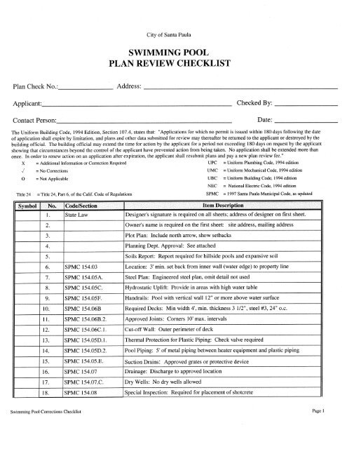 SWIMMING POOL PLAN REVIEW CHECKLIST - City of Santa Paula