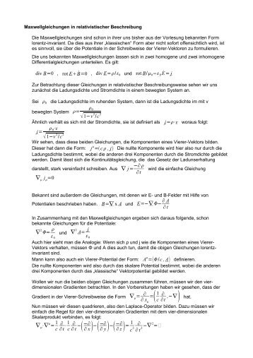 div B=0 , rot Eî ËB=0 , div E=î/î0 und rot B/î0âî0 ËE= j î0 î1âv2 ...