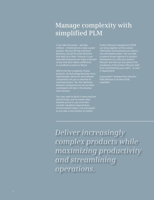 Teamcenter Overview Brochure - Siemens PLM Software