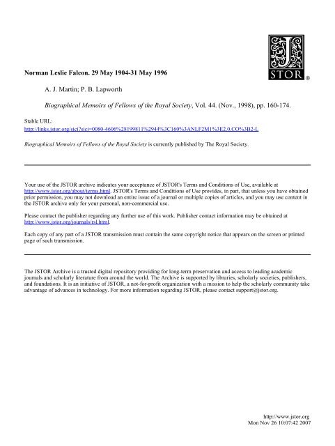 Norman Leslie Falcon. 29 May 1904-31 May 1996 A. J. Martin; P. B. ...