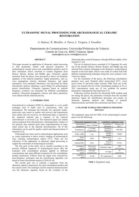 ULTRASONIC SIGNAL PROCESSING FOR ARCHAEOLOGICAL ...