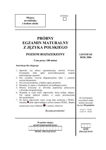 prÃ³bny egzamin maturalny z jÄzyka polskiego poziom ... - Gazeta.pl