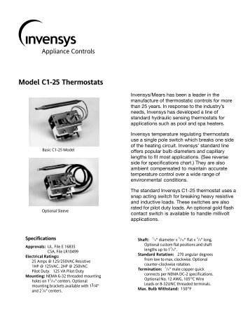 Model C1-25 Thermostats - Toolbox.invensyscontrols.com