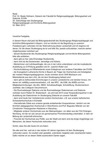 Begrüßung Prof. Dr. Beate Hofmann - Evangelische Hochschule ...
