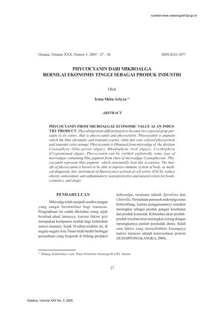 phycocyanin dari mikroalga bernilai ekonomis tinggi sebagai produk ...