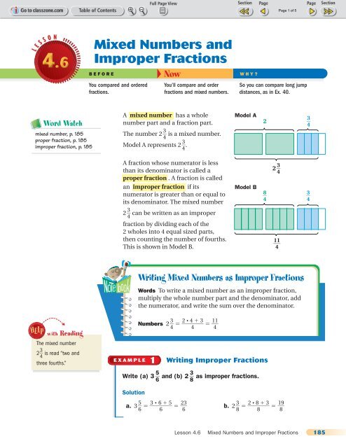 Mixed Numbers and Improper Fractions