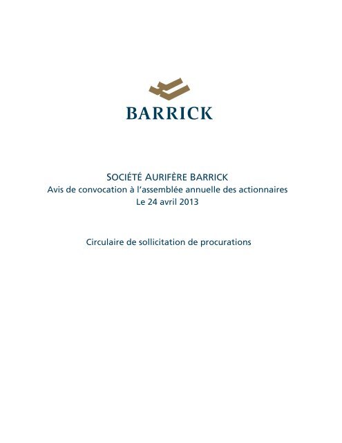 Circulaire de sollicitation de procurations - Barrick Gold Corporation