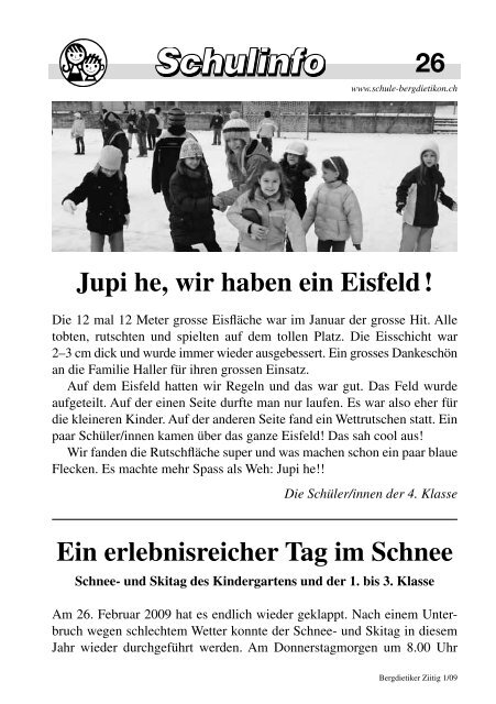 Jupi He Wir Haben Ein Eisfeld Schule Bergdietikon