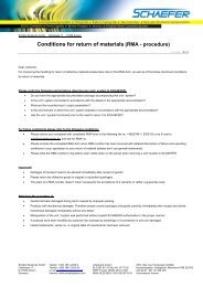 Conditions for return of materials (RMA - procedure)