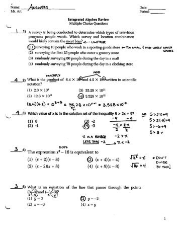Regents Review - Multiple Choice Questions - Answers.pdf
