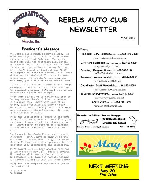 REBELS AUTO CLUB NEWSLETTER