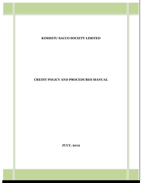 kimisitu sacco society limited credit policy and procedures manual ...