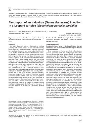 First report of an iridovirus (Genus Ranavirus) infection in a Leopard ...