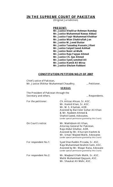 Constitution Petition No.21 of 2007-Final - Supreme Court of Pakistan