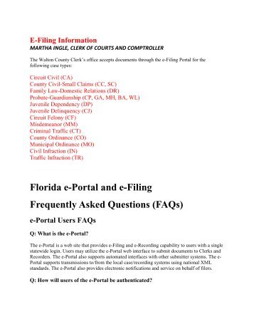 Florida e-Portal and e-Filing Frequently Asked Questions (FAQs)