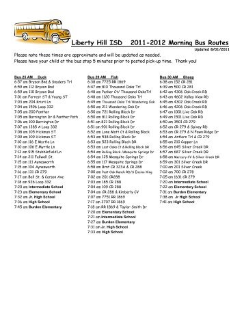 Liberty Hill ISD 2011-2012 Morning Bus Routes