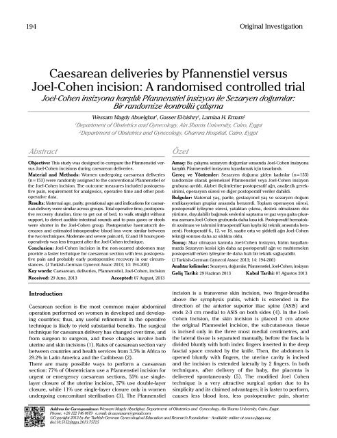 Caesarean deliveries by Pfannenstiel versus Joel-Cohen incision: A ...