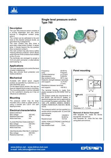 Single level pressure switch Type 760 - Rockby