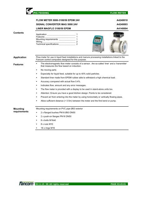 FLOW METER 5000-3100/50 EPDM 24V ... - Farmi Tilatech Oy