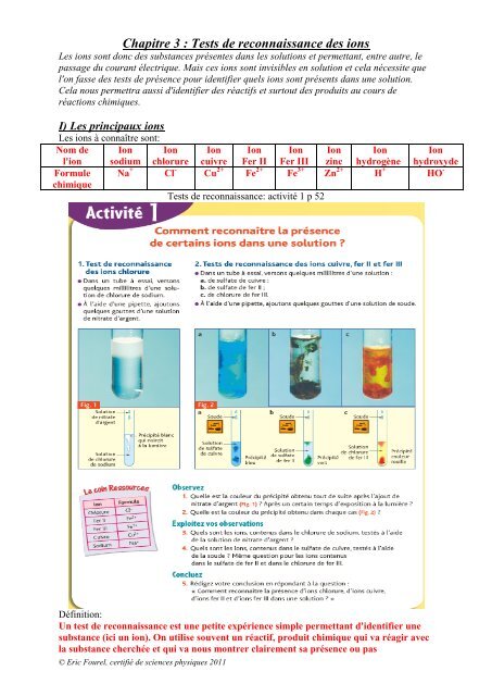 Chapitre 3: Tests de reconnaissance des ions version 2011
