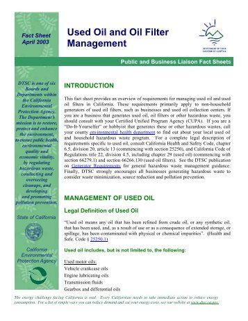 Fact Sheet: Used Oil and Oil Filter Management - San Diego Health ...