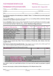 THE WYKEHAM SPORTS CLUB M/S No(s) MEMBERSHIP ...