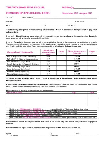 THE WYKEHAM SPORTS CLUB M/S No(s) MEMBERSHIP ...