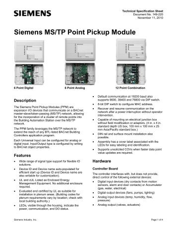 Siemens MS/TP Point Pickup Module - Control Consultants, Inc