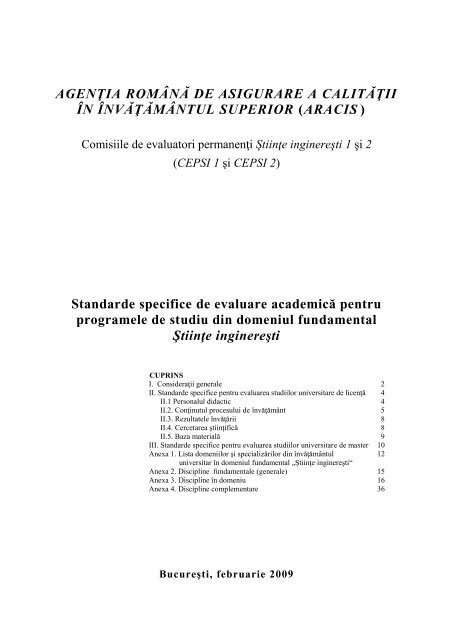 Standarde specifice de evaluare academică pentru programele de ...