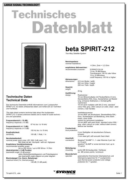 beta SPIRIT-212 - SYRINCS Audiotechnik GmbH