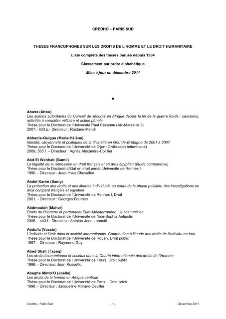 Classement Par Ordre Alphab tique CREDHO