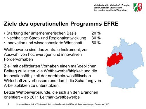 Ziele des operationellen Programms EFRE - Ziel2.NRW