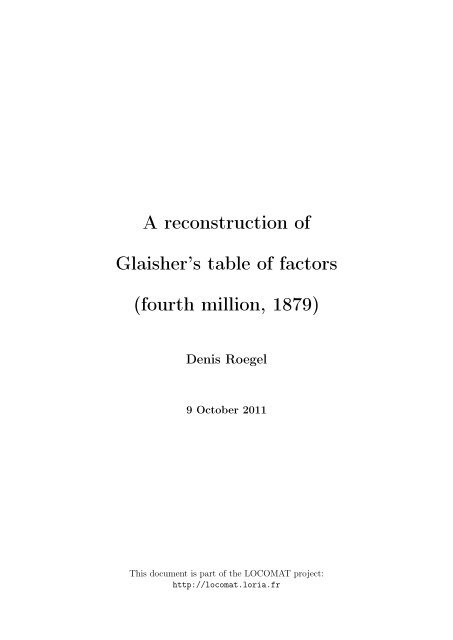 A reconstruction of Glaisher's table of factors (fourth million, 1879)