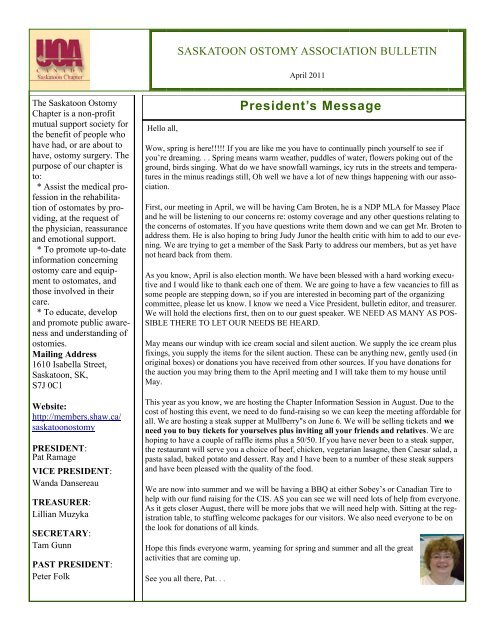 President's Message - Saskatoon Ostomy Association