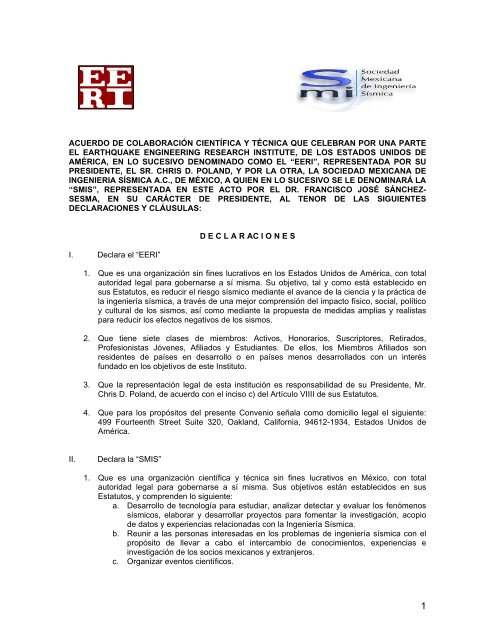 Convenio EERI-SMIS (pdf) - sociedad mexicana de ingenierÃ­a ...