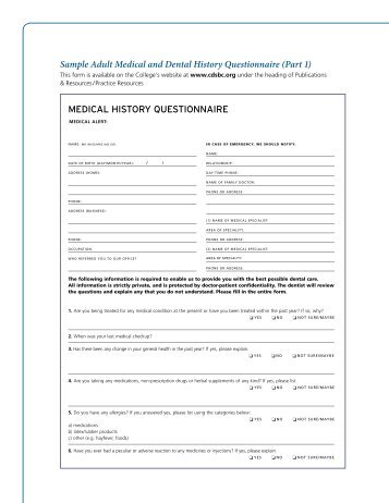 Appendices Sample Adult Medical and Dental History Questionnaire ...