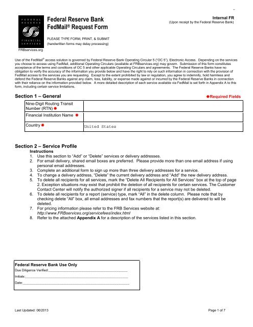 Fedmail FedMail Service Request Form - FRBservices.org