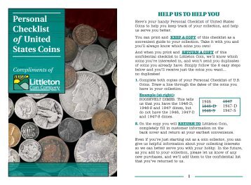 Personal Checklist of United States Coins - Littleton Coin Company