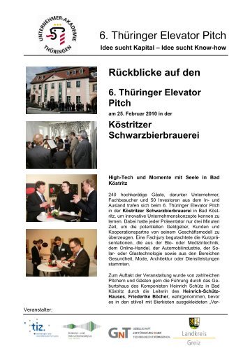 6. ThÃ¼ringer Elevator Pitch - Technologie- und GrÃ¼nderzentrum Gera