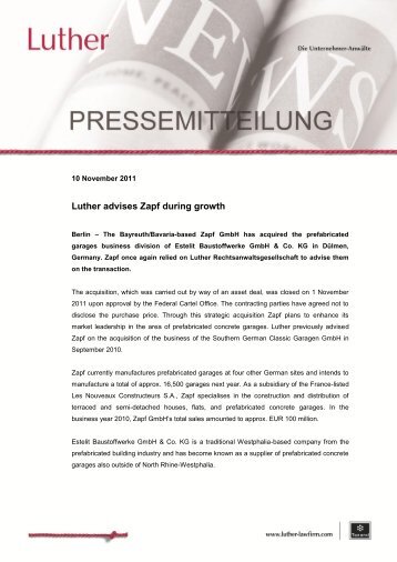 10/11/2011 Luther advises Zapf during growth - LUTHER ...