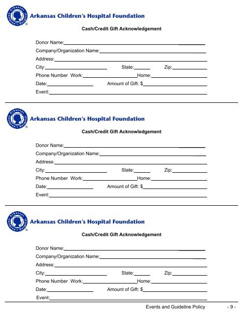 Events and Guideline Policy - Arkansas Children's Hospital